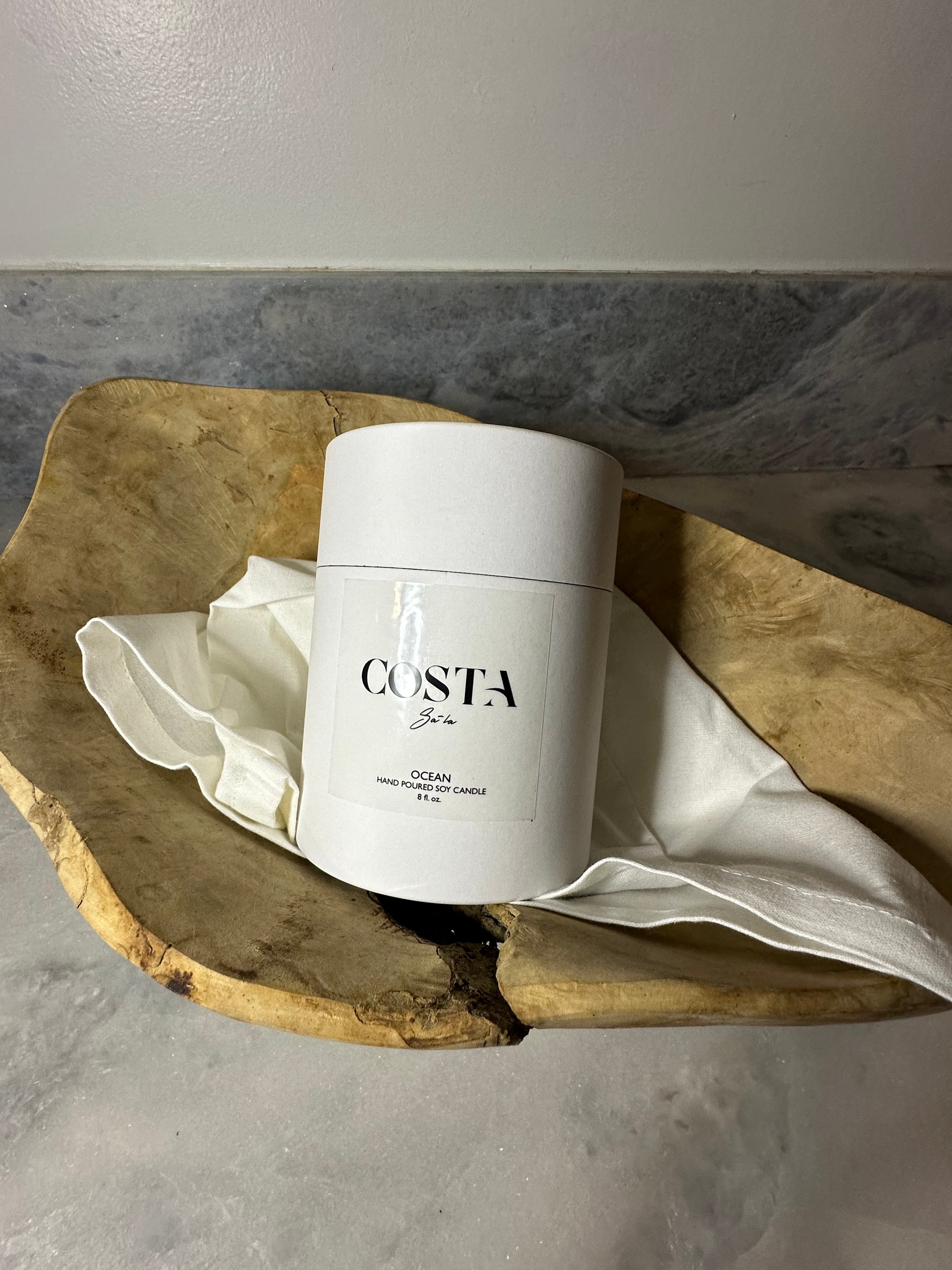 Costa SA-LA Candles | Clear Glass | Ocean Scent: White gift box