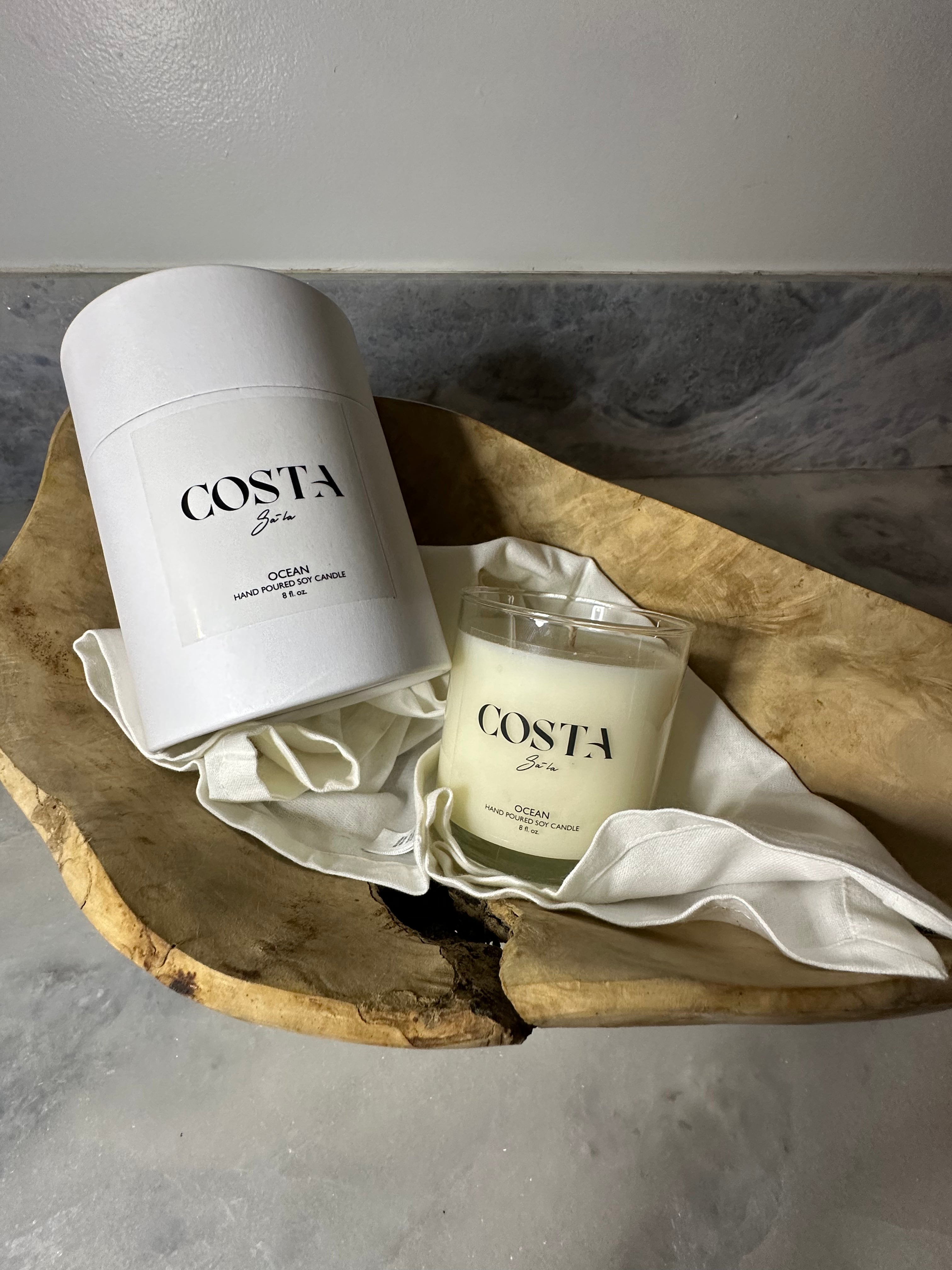 Costa SA-LA Candles | Clear Glass | Ocean Scent: White gift box