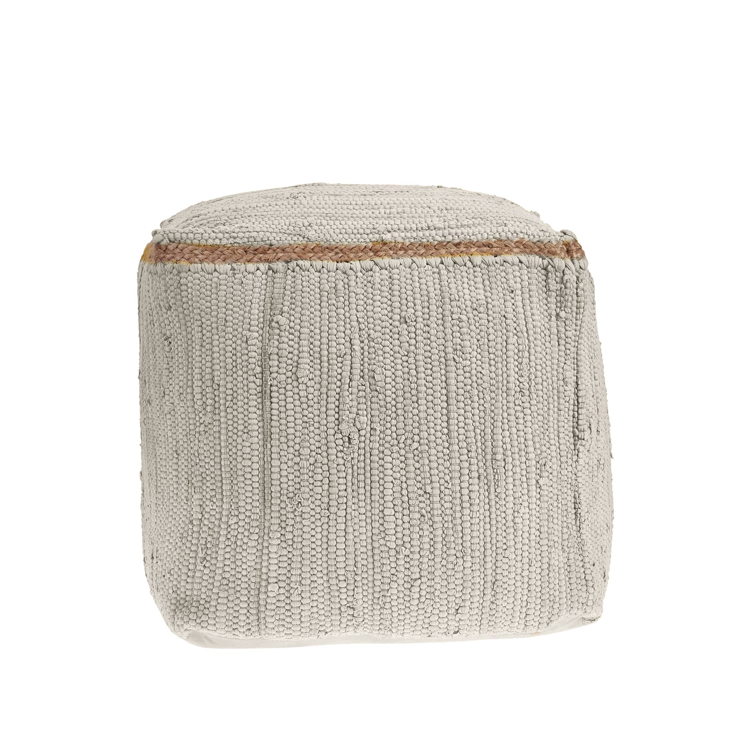 Hand-Loomed Organic Cotton Pouf with Jute Braid: Birch