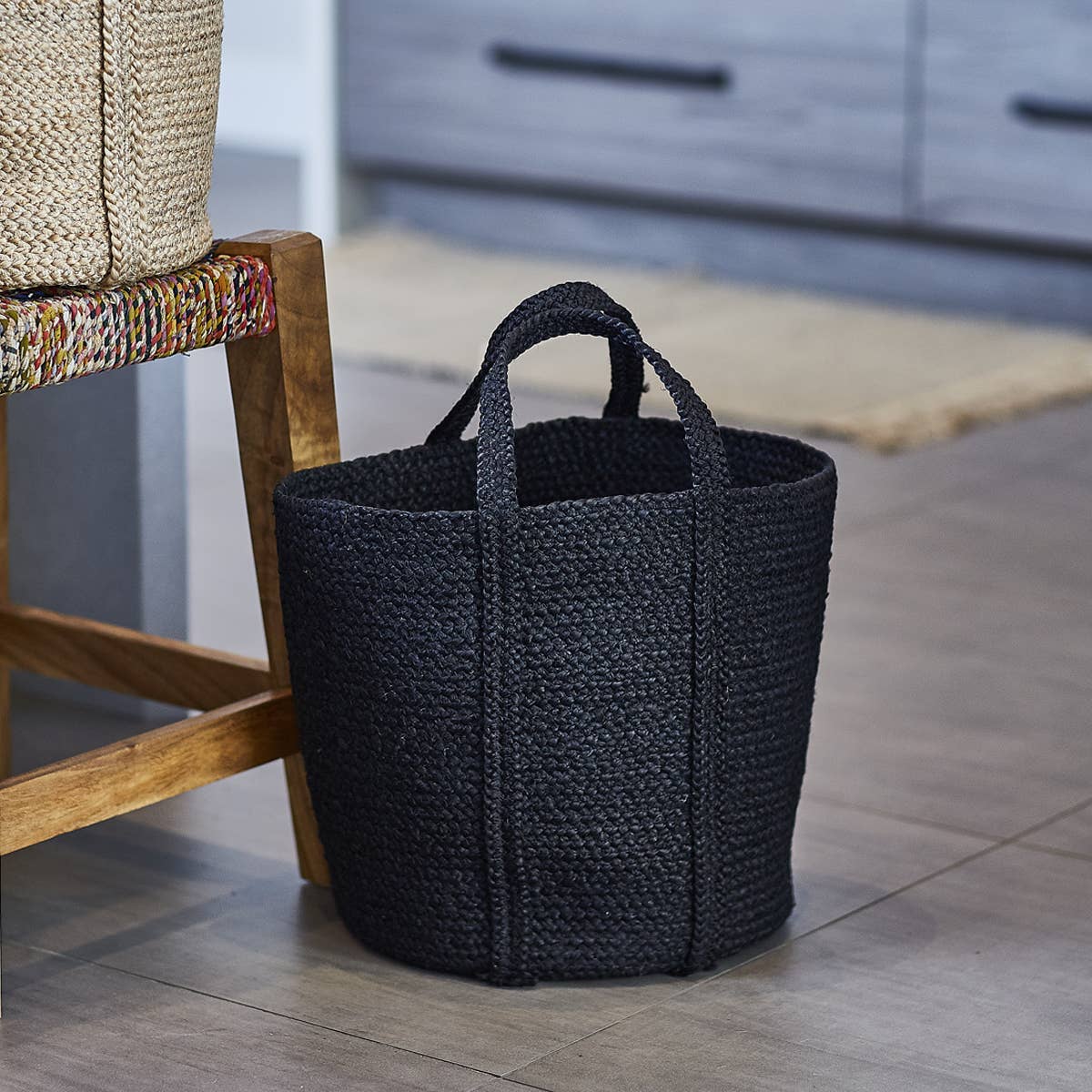 Handwoven Storage • Kata Basket With Handle-Black-Set of 2